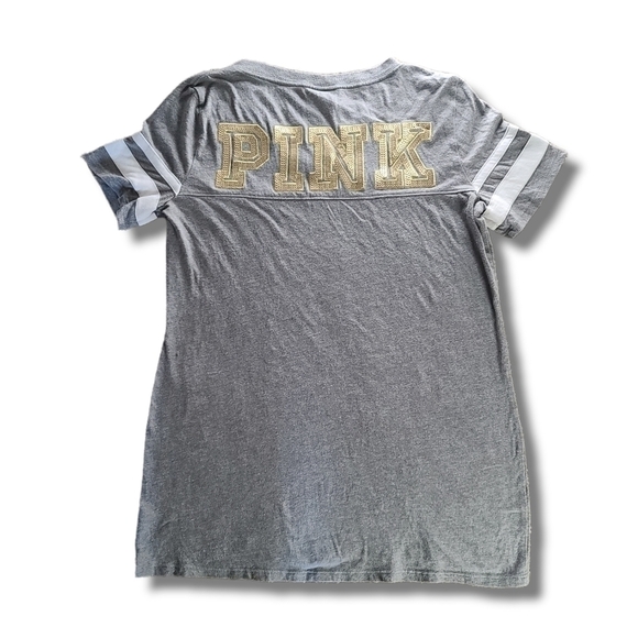 vs PINK Grey White Gold Bling V-Neck Tee - Picture 3 of 4